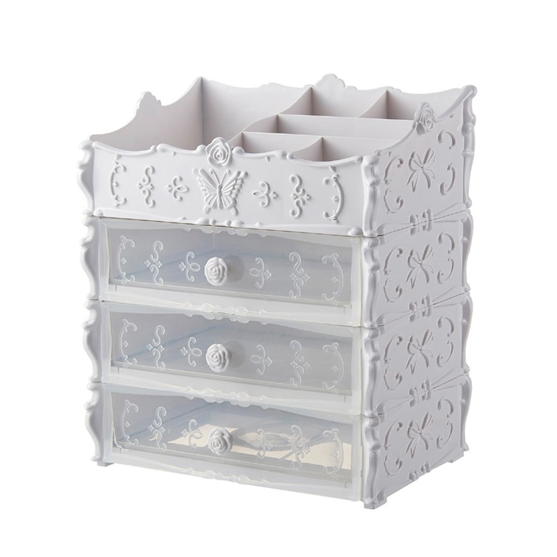 Cajón de plástico para cosméticos contenedor organizador de maquillaje caja para el almacenamiento maquillaje joyas titular de uñas hogar escritorio varios almacenamiento Cas: white and clear