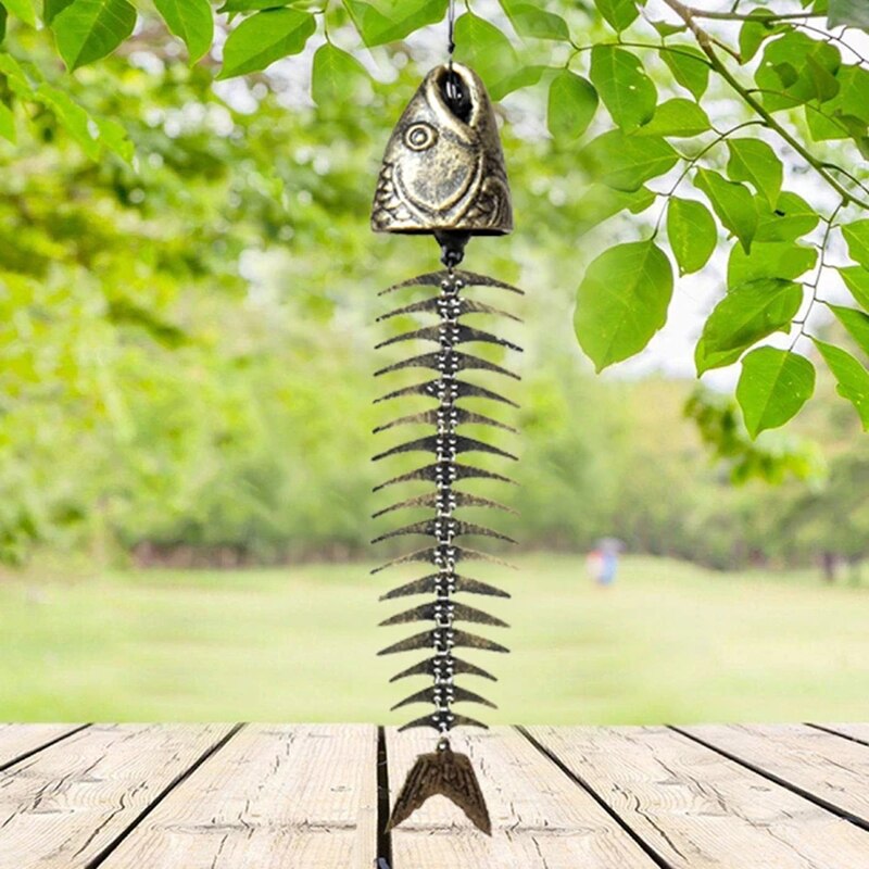 Fishbones Wind Chimes Classic Retro Fish Bone Wind Chimes Ornaments Metal Wind Chimes Garden Living Room Balcony Decor EJ