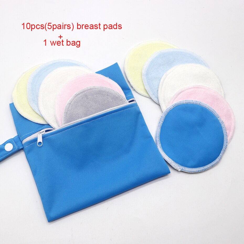 10Pcs Zoogcompressen Waterdicht Borstvoeding Zwangere Vrouwen Make Pad Bamboe Verpleging Pad Voor Mum Wasbare Met Natte Zak Herbruikbare: BP2-12