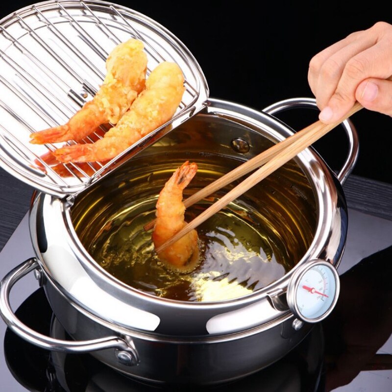 MOM's HAND Kitchen Deep Frying Pot Thermometer Tempura Fryer Pan