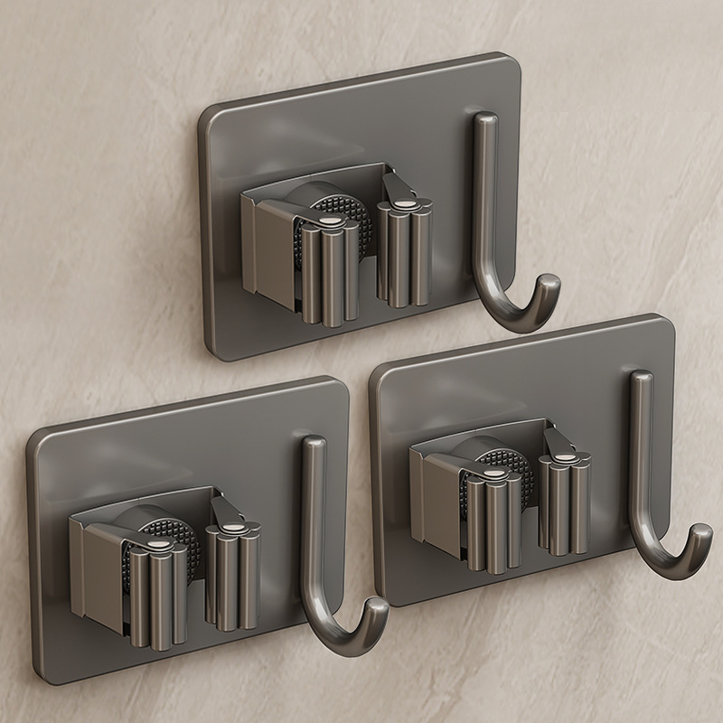 Soporte para fregona de acero inoxidable 304, ganchos multiusos adhesivos montados en la pared, organizador de almacenamiento para el hogar, colgador de escoba: Amarillo claro