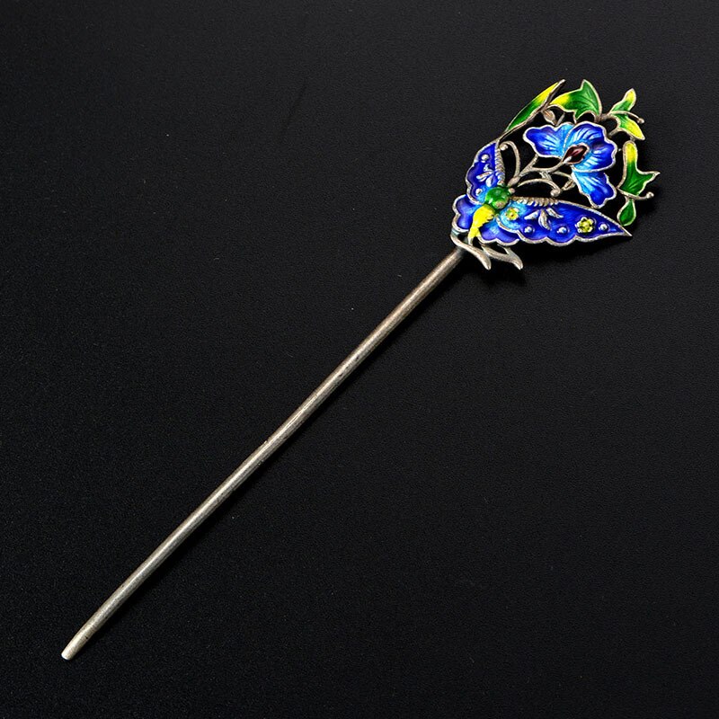 Accesorios para el cabello artesanales Cloisonne, hilo de coser de color plateado, esmalte de colores, efecto de viento nacional, se prueba el papel