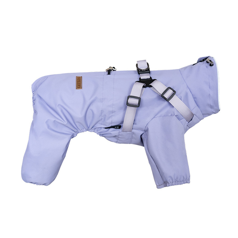 Dog Raincoat with Harness Waterproof Pet Rain Jacket for Small Dogs Adjustable Reflective Dog Rain Overalls with 4 Legs