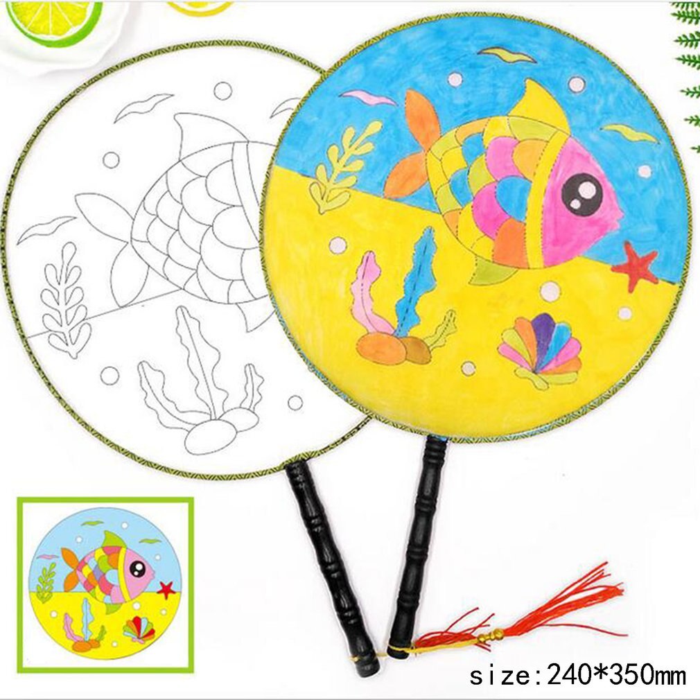 Round Fan Children Diy Hand-painted Blank Fan Painting White Palace Cool Fan Kindergarten Art Materials