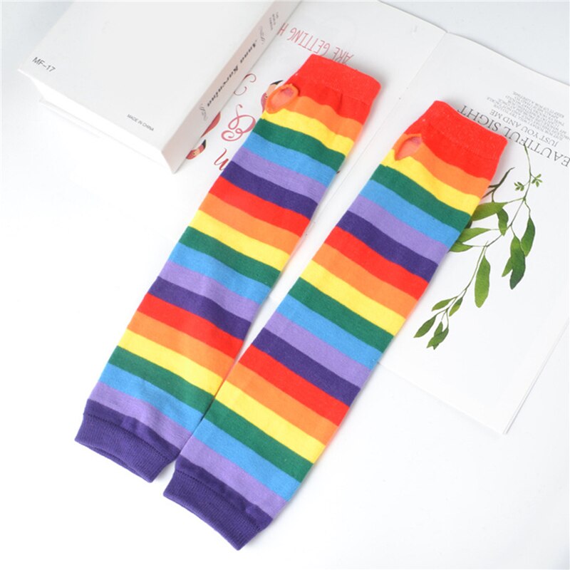 Regenbogen Farbe Lange Warme Handschuhe 40CM Japanischen Stil Neue Dünne Weibliche Arm Ärmel gestreift betroffen Sonnencreme Frühling Herbst Handschuhe