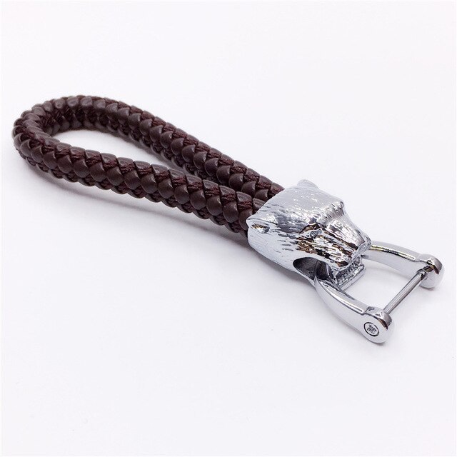 Animal Eagle Head Keychain Horsebuckle Leopard Head Metal Key Chain Luxury Car Keyring Hand Woven Jewelry: A-brown