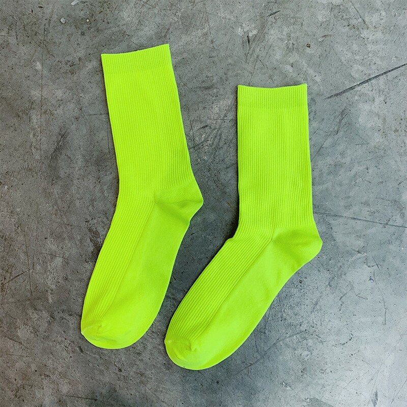 Women Candy Color Socks Summer Cool Girl Solid Cotton Socks Fluorescent Color Casual Green Orange Mid Hip Hop Socks: Yellow