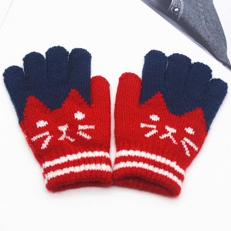 Wecute Kinderen Winter Warme Handschoenen Voor 4-10years Kids Cartoon Kat Handschoenen Vijf Vinger Kasjmier Gebreide Handschoenen Soft Fietsen: Rood