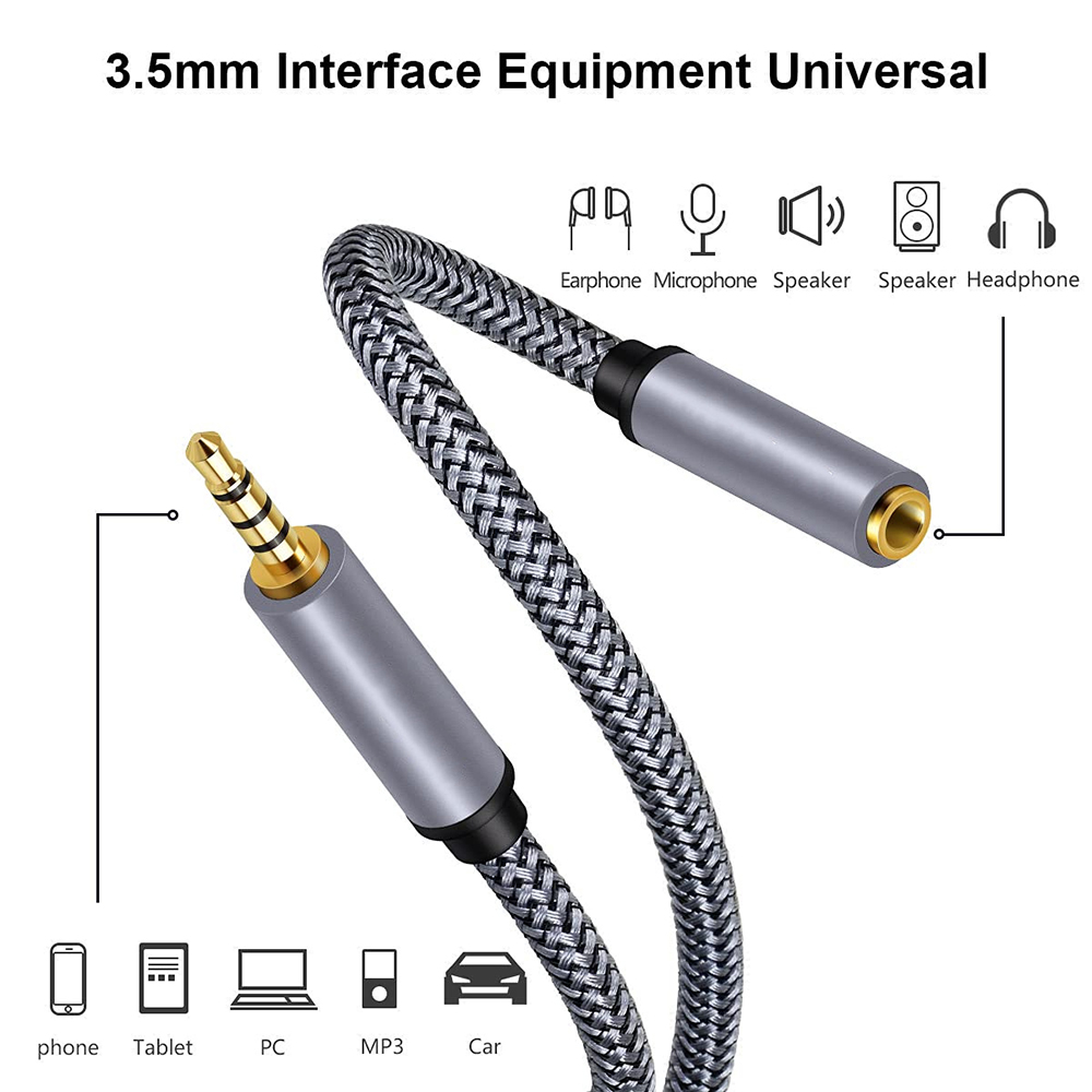 Hannord 3.5mm Audio Verlengkabel 1 m/1.5 m/2 m/3 m/5 m/8 m/10 m Jack Man-vrouw Hoofdtelefoon Kabel Jack Aux Kabel Voor iPhone Xiaomi