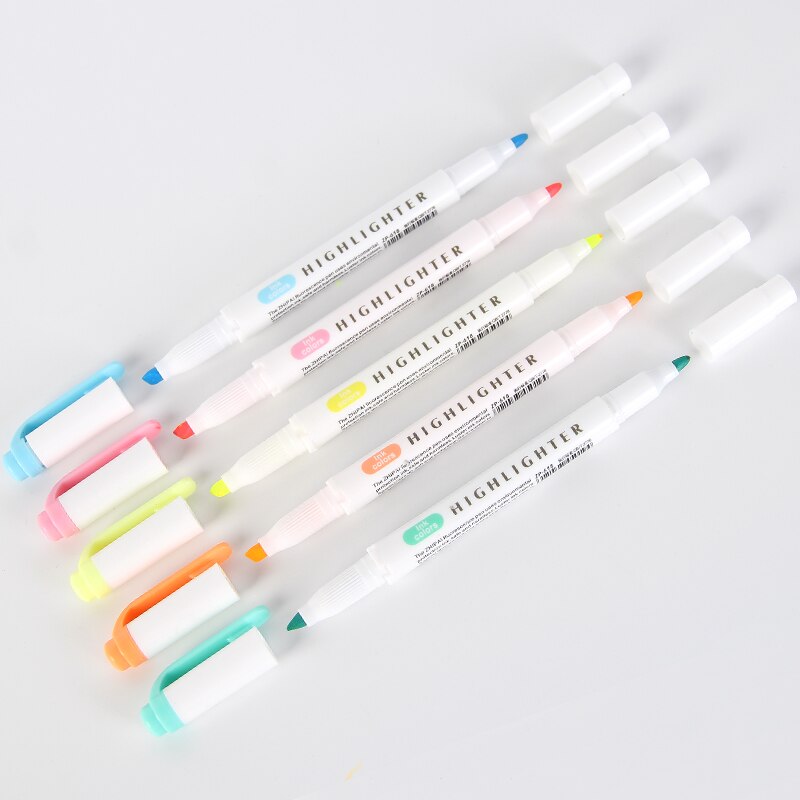 5PCS ZHIPAI Highlighter Light Color Series Double-headed Marker Color Marker Mildliner&Playcolor2 Highlighters for School