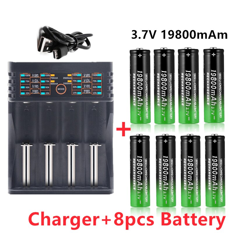 100% 18650 Lithium Batteries Flashlight 18650 Rechargeable-Battery 3.7V 19800 Mah for Flashlight + 401 charger