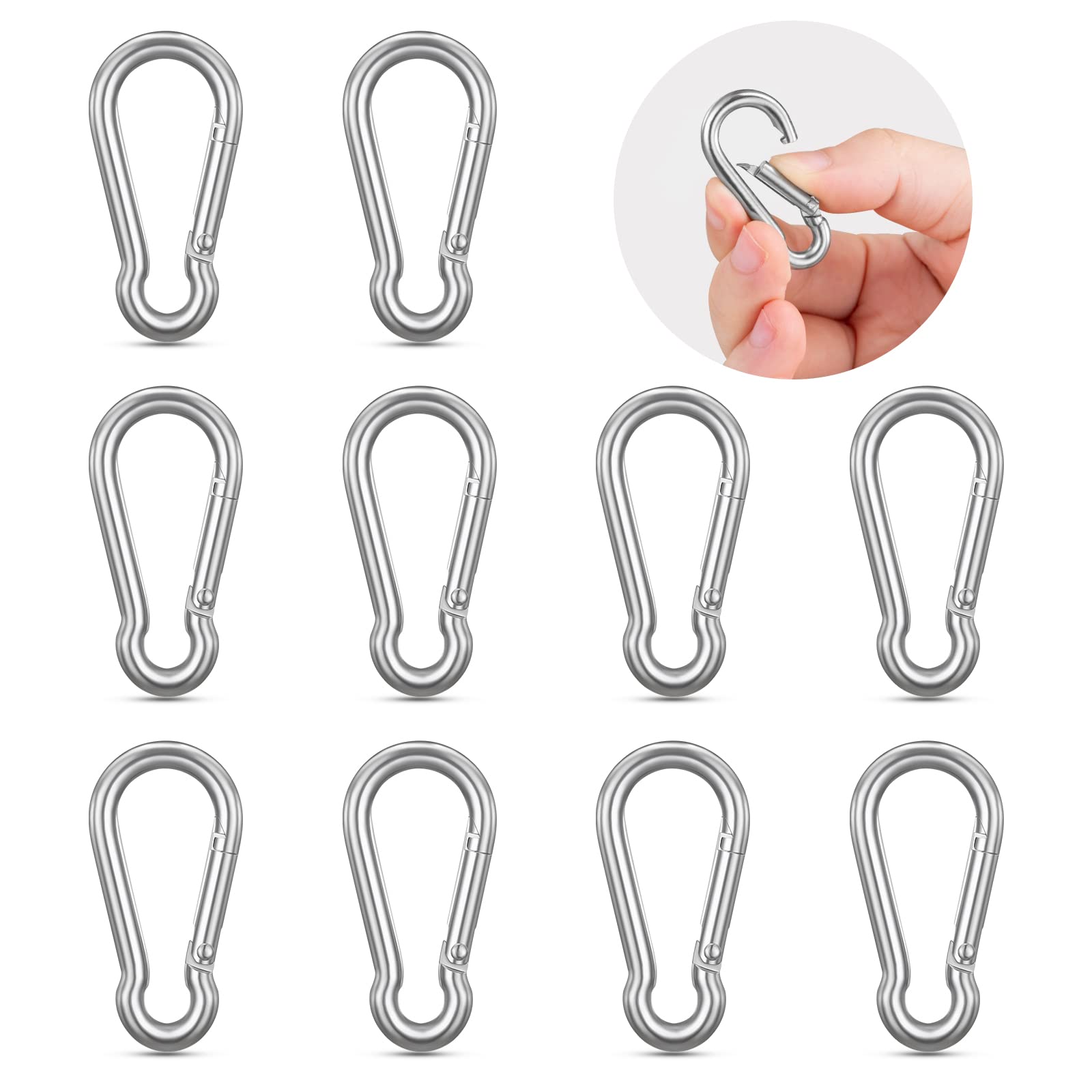 10PCS Stainless Steel Carabiners Clips 1.57 Inch Small Caribeaner Spring Snap Hooks Heavy Duty Keychain Clip Qick Link for Keys
