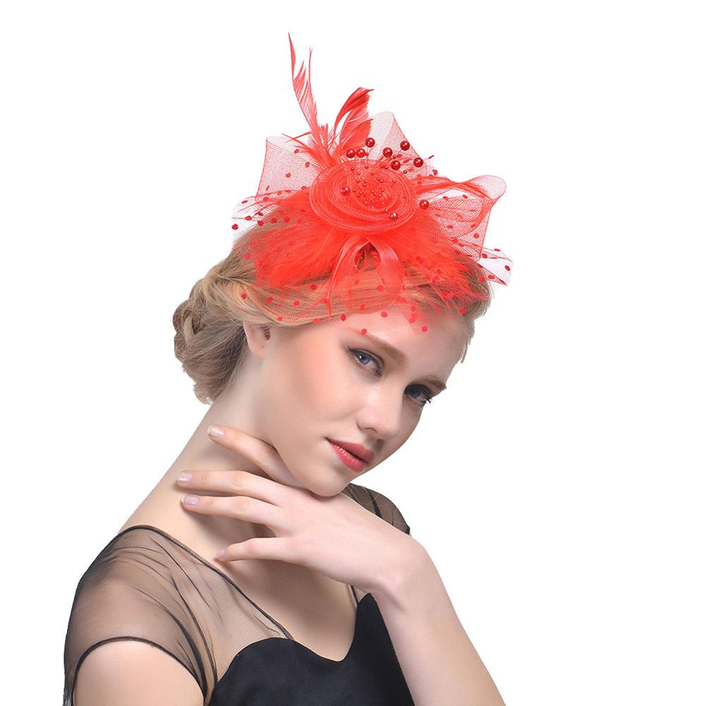 Women Vintage Fascinator Bridal Dot Wedding Church Tea Party Fascinator Hat Pillbox Hat: red