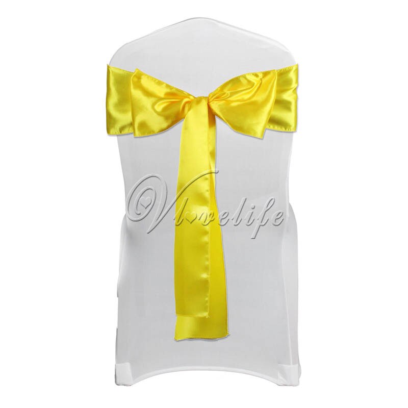 Satin stol sash sløjfe 6 "  x 108 " til banket bryllup fest banket sløjfer sommerfugl håndværk stole betræk dekoration: Gul