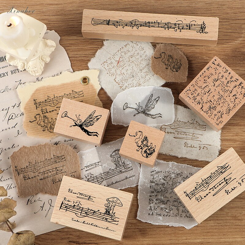 Sello XINAHER Vintage con movimiento de hongo para música, sellos de goma madera DIY para álbumes de recortes, papelería, sello estándar para álbum de recortes