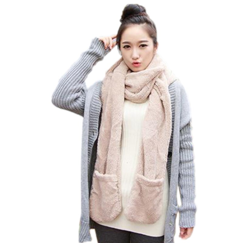 3 en 1 femmes hiver doux capuche écharpe Snood poche chapeaux gants à capuche Srarves écharpe chapeau gant 3 pièces ensembles: khaki