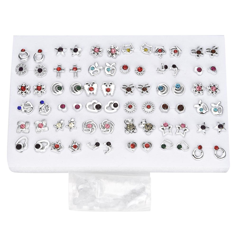 12~36 Pairs Women Girls Resin Plastic Crystal Diamante Flower Stud Earrings Set Random Style Gold Color Jewelry