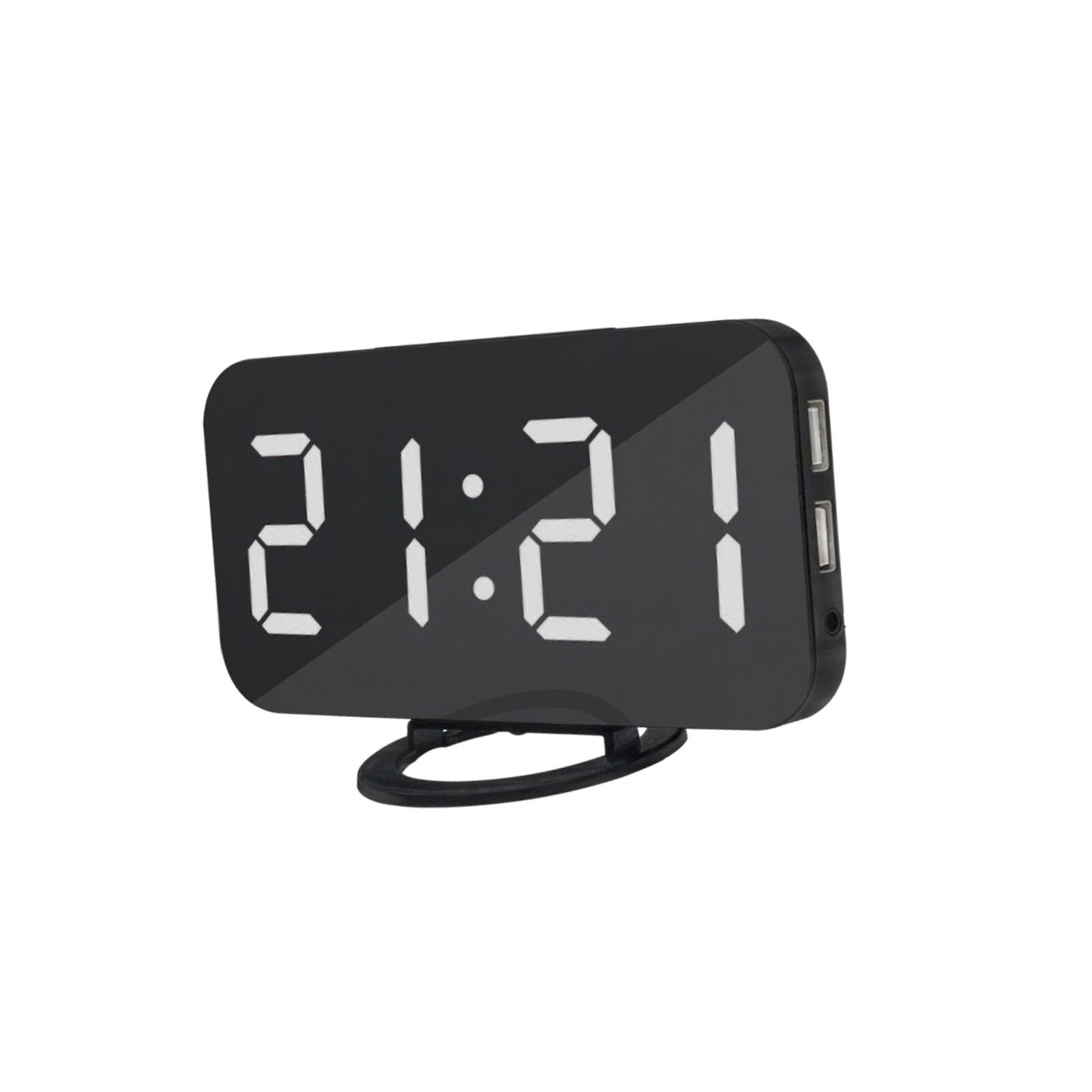 Alarm Clock USB Mobile Phone Charging Snooze Mirror Clock Digital Clock Induction Dimming Electronic Clock #H: White