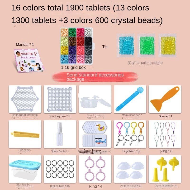 Koraliki Puzzle kryształ Handmade DIY zabawki woda Spray magiczne koraliki zestaw gry w piłkę 3D Handmade magiczne zabawki dla dzieci nowy 2022: 16color 1900 grain