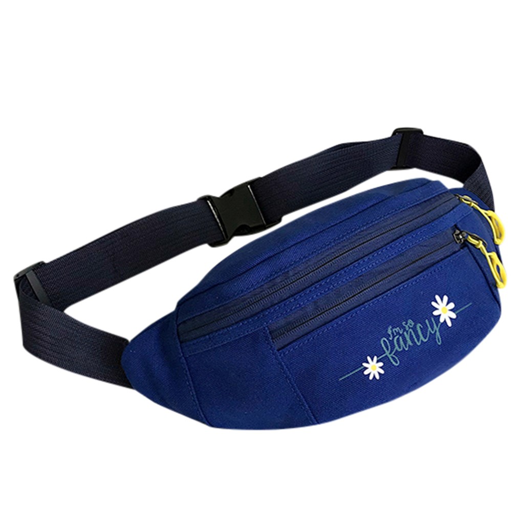 Women Canvas Fanny Pack Waist Bag student streetwear Trendy chest bag Solid Cute Pattern Belt bag nerka Purse Pouch pochete: Blue