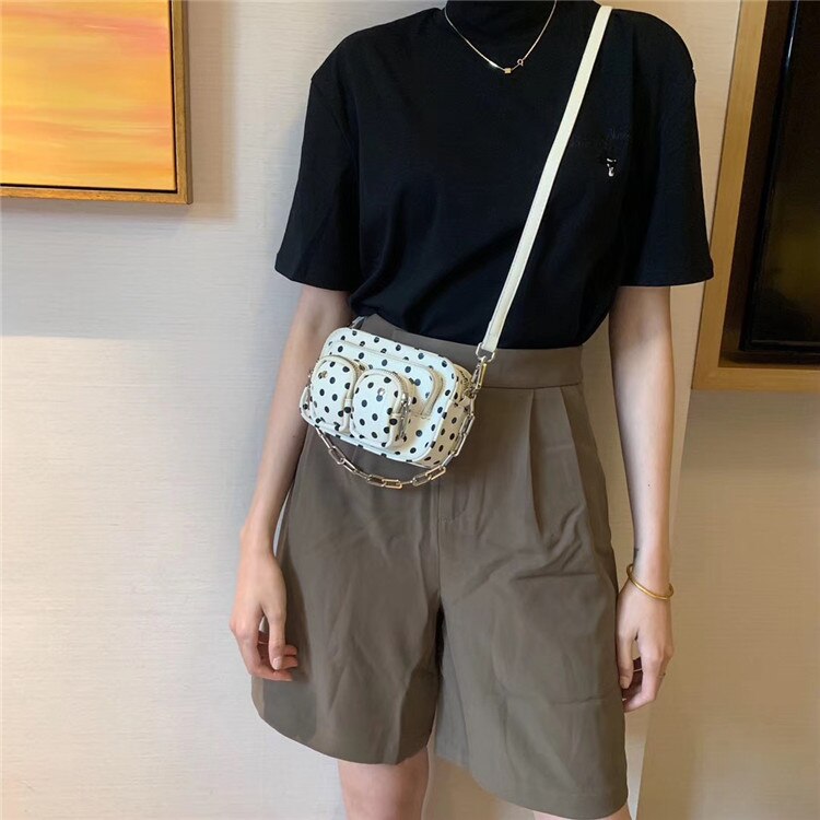 Dames handtas heuptasjes met stippen dames retro ketting pu leren borsttassen handtassen heuptasje: Beige