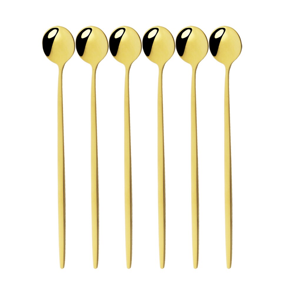 6Stck Schwarz Lange Hangdle Löffel Für Poliert Rühren Trinken 304 Steainless Stahl Geschirr Geschirr Besteck Eis Löffel einstellen: 6Stck Gold