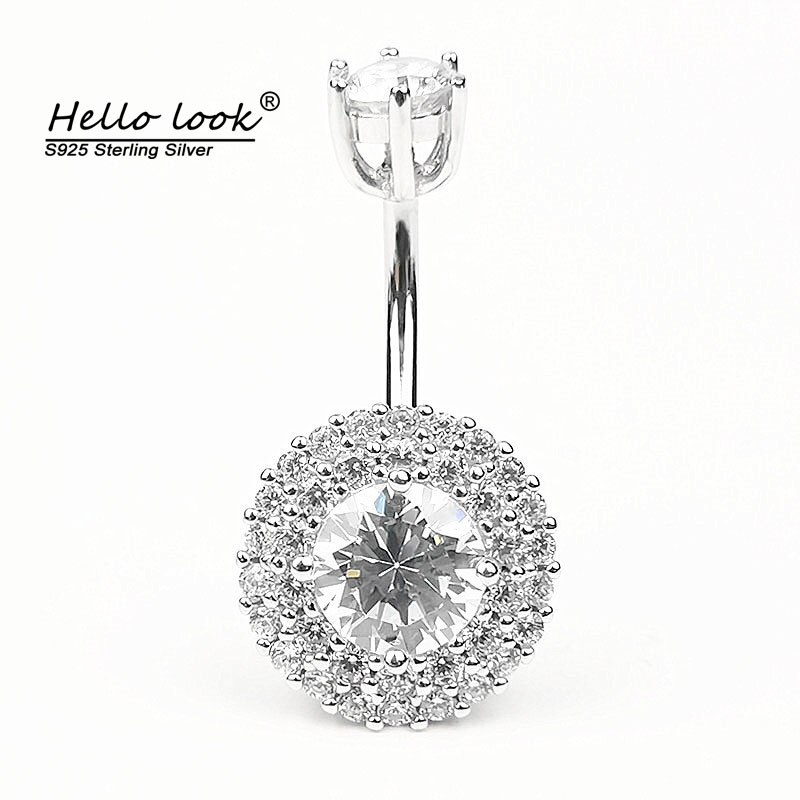 HelloLook anello in argento Sterling 925 con zirconi cubici rotondi anello con ombelico Punk Piercing all&#39;ombelico gioielli per il corpo accessori per la danza del ventre