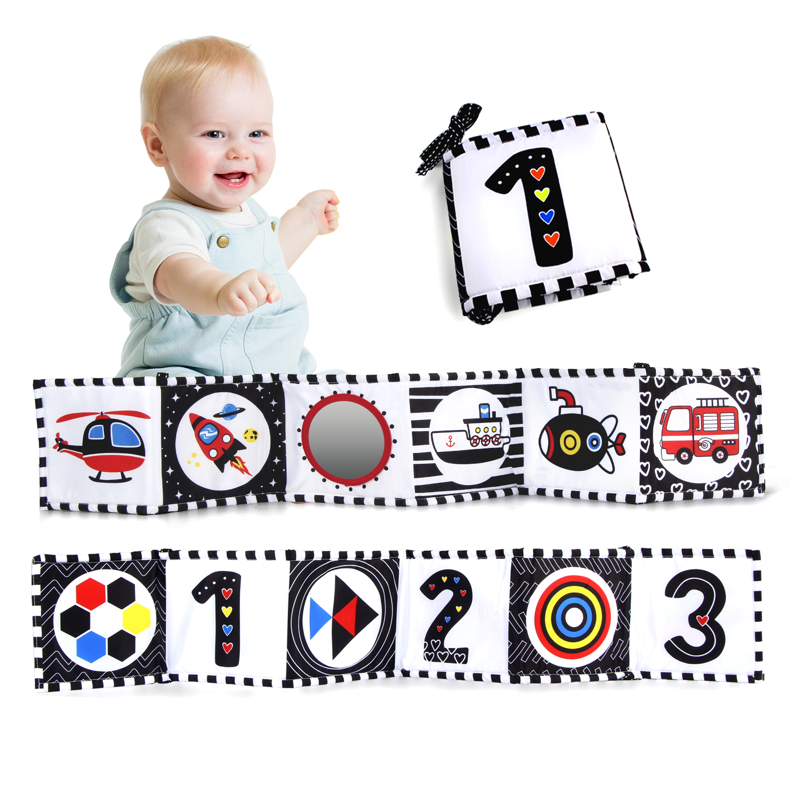 Libro de tela sensorial, juguetes para bebés de alto contraste de 0 a 12 meses, juguetes para cuna para recién nacidos, libros de tela de animales en blanco y negro, libro para bebés Montessori