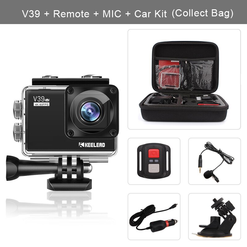 KEELEAD V39 action camera 4K / 60FPS 20MP 2.0 "LCD EIS video Dual MIC WiFi waterproof Pro Helmet cam Sport camera VS EK7000 cam: V39 bag Remote Car / Standard