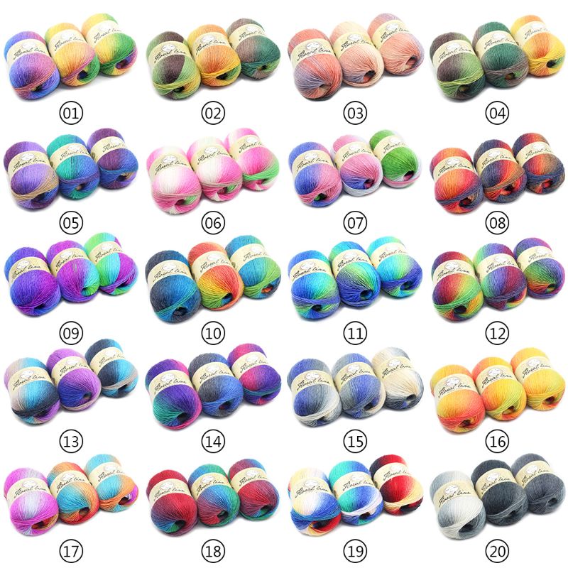 Soft Worsted Yarn Rainbow Gradient Colors DIY Baby Knitting Wool Shawl Scarf Crochet Thread Supplies