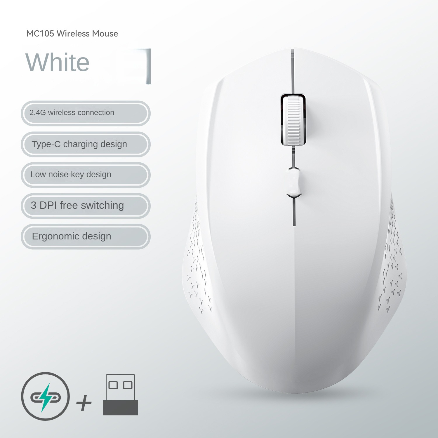 1600 DPI 2.4G/BT Dual Mode Wireless Mice Rechargeable Ergonomic Silent Bluetooth Mouse For Laptop/Notebook/iPad/Tablet/Mac book: GRAY