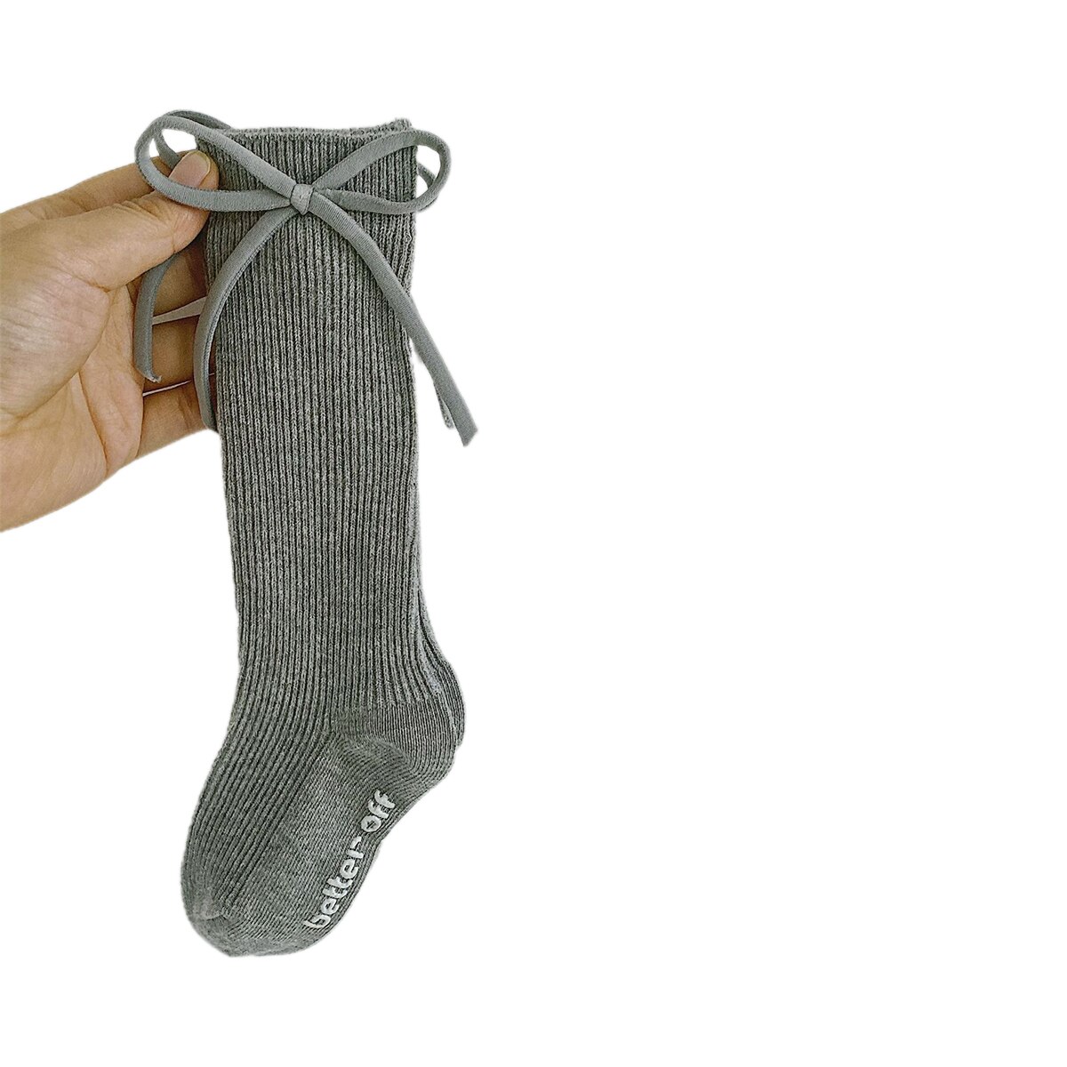 Kinderen Kid Meisjes Solid Bow Knot Sokken Peuter Warme Herfst Winter Been Warmer Baby Antislip Katoen Zachte Geribbelde sokken 1-8Y: Grijs / 1-3Y
