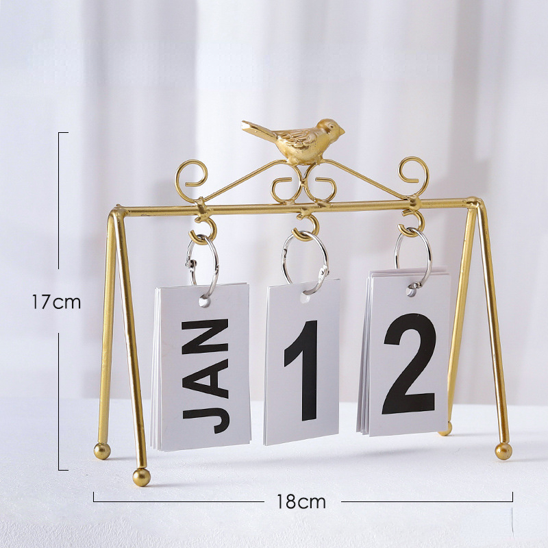 DIY Iron Bird Page Flip Calendar Decoration Crafts Perpetual Calendar Home Decoration: Gold