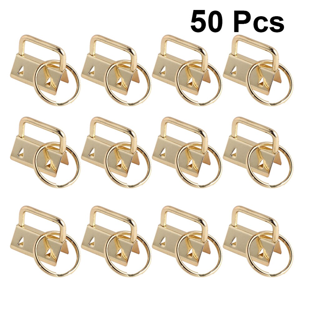 50Pcs DIY Fabric Hardware Key Chain Fob Wristlet Hardware with Key Ring for Lanyard Luggage Strap Accessories（25mm, Silver)