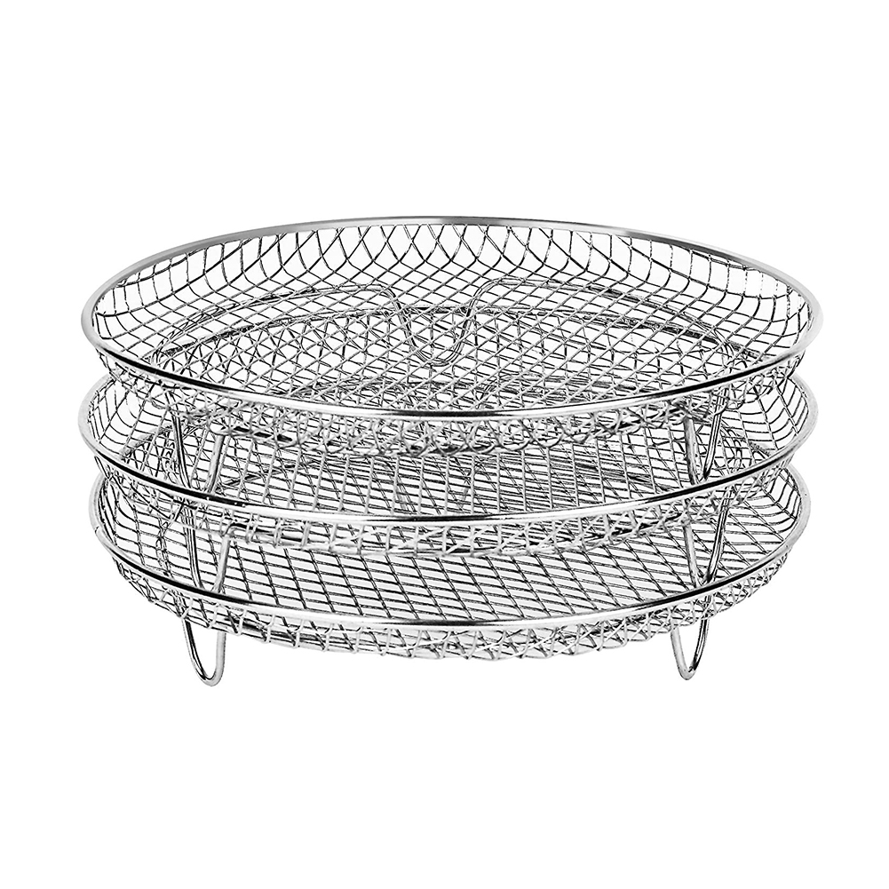 Air Fryer Rack Stackable Grid Grilling Racks 3-layers Stainless Steel Air Fryer Basket Tray Steam Rack Home Kitchen Accessories: army green