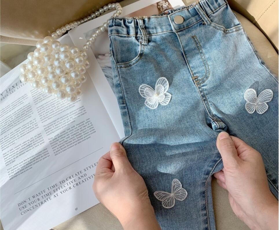 Pantalones vaqueros para niñas pequeñas de 2, 3, 4, 5, 6 y 7 años, pantalones vaqueros con mariposas, primavera y verano,