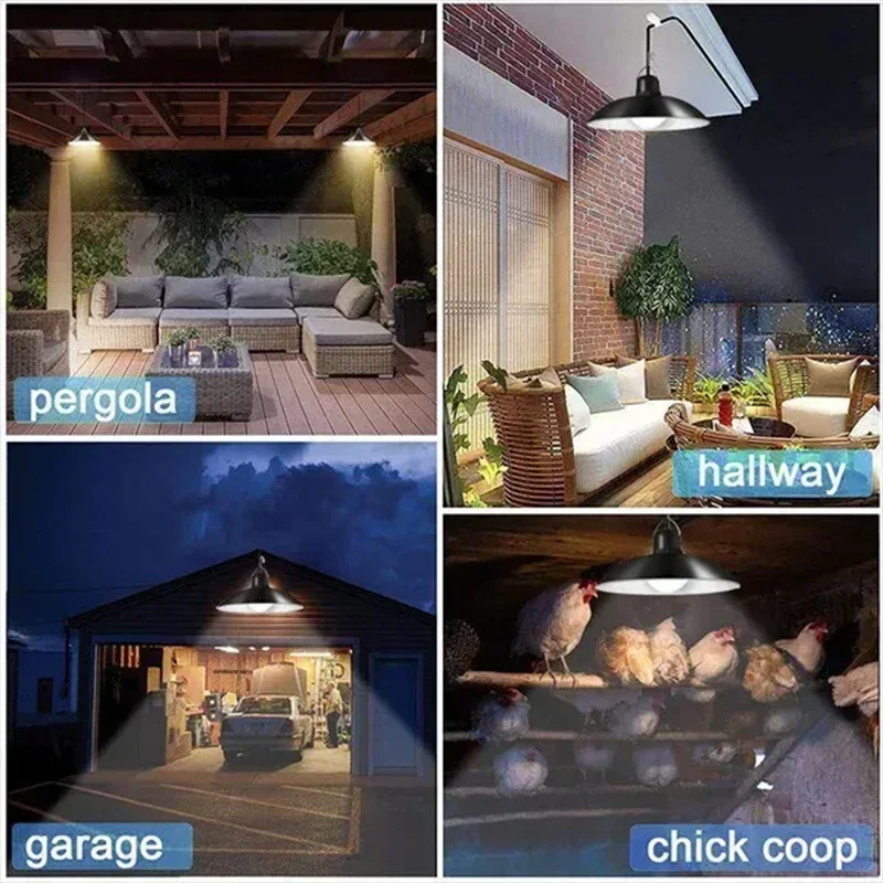 Hanglamp op zonne-energie Buiten Waterdichte LED-lamp Dubbele kop Kroonluchter Decoraties met afstandsbediening voor binnenschuur Schuurkamer