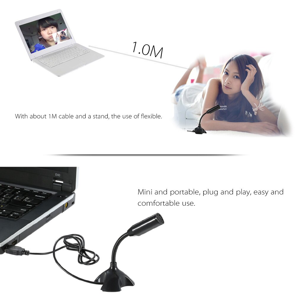 Adjustable USB Laptop Microphone Mini Studio Speech Voice Chatting Microphone Stand Mic with Holder for Desktop PC