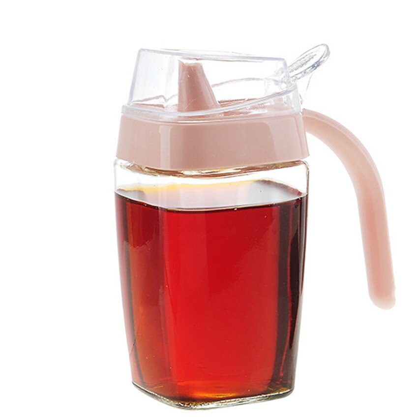 Lekvrij Olie Tank Sojasaus Olie Olijfolie Fles Kruiden Kruiden Suiker Zout Keuken Container Inegar Sesamolie Pot Glas jar: Pink 350ML