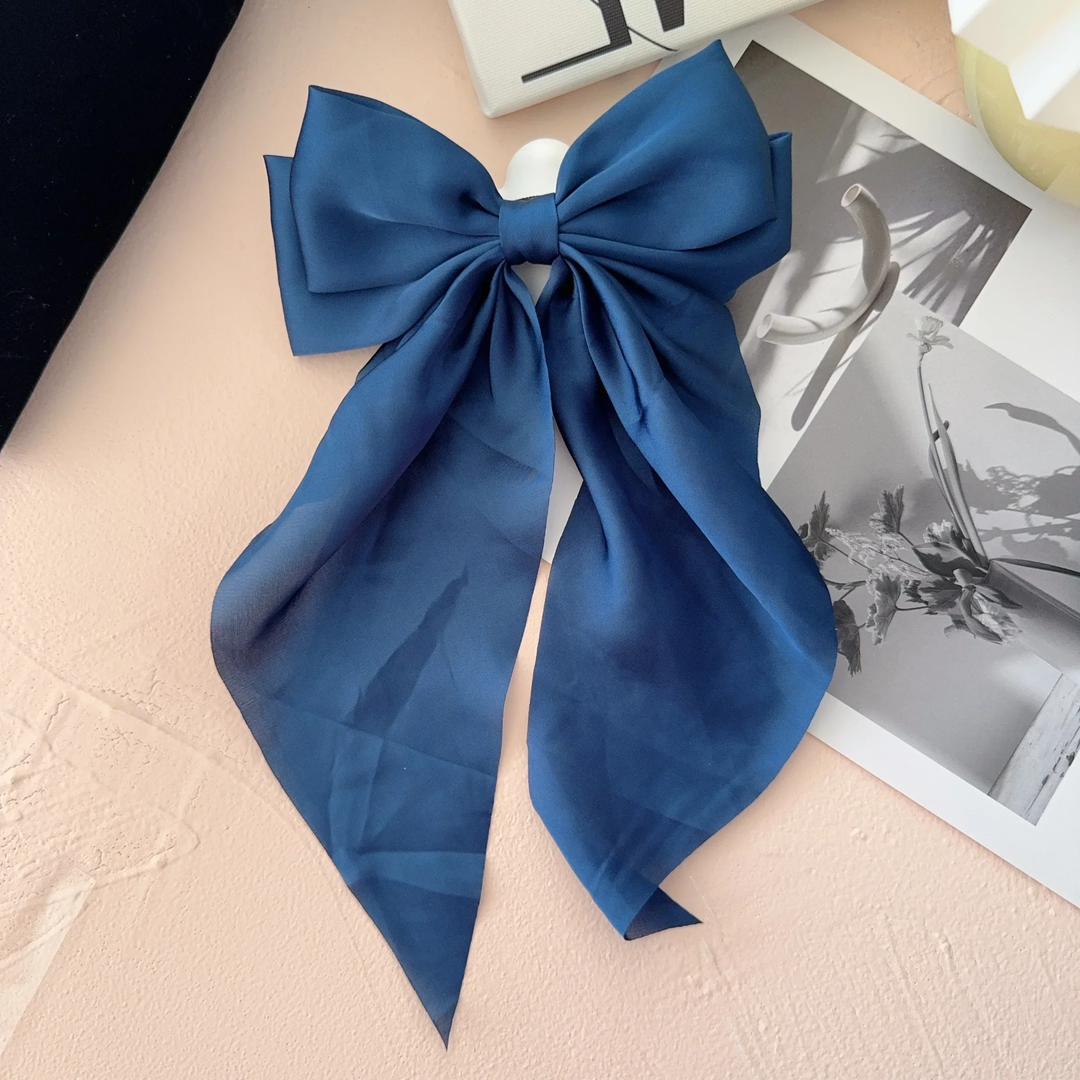 6 estilos de pinzas largas de satén con lazo grande para niñas, pinzas para el pelo para la cabeza trasera, color rojo Internet con el mismo temperamento, accesorios elegantes para el cabello