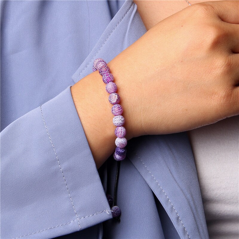 Women's purple natural stone bracelet Agates Amethysts beads Braided Bracelet Adjustable Rope length Mysterious