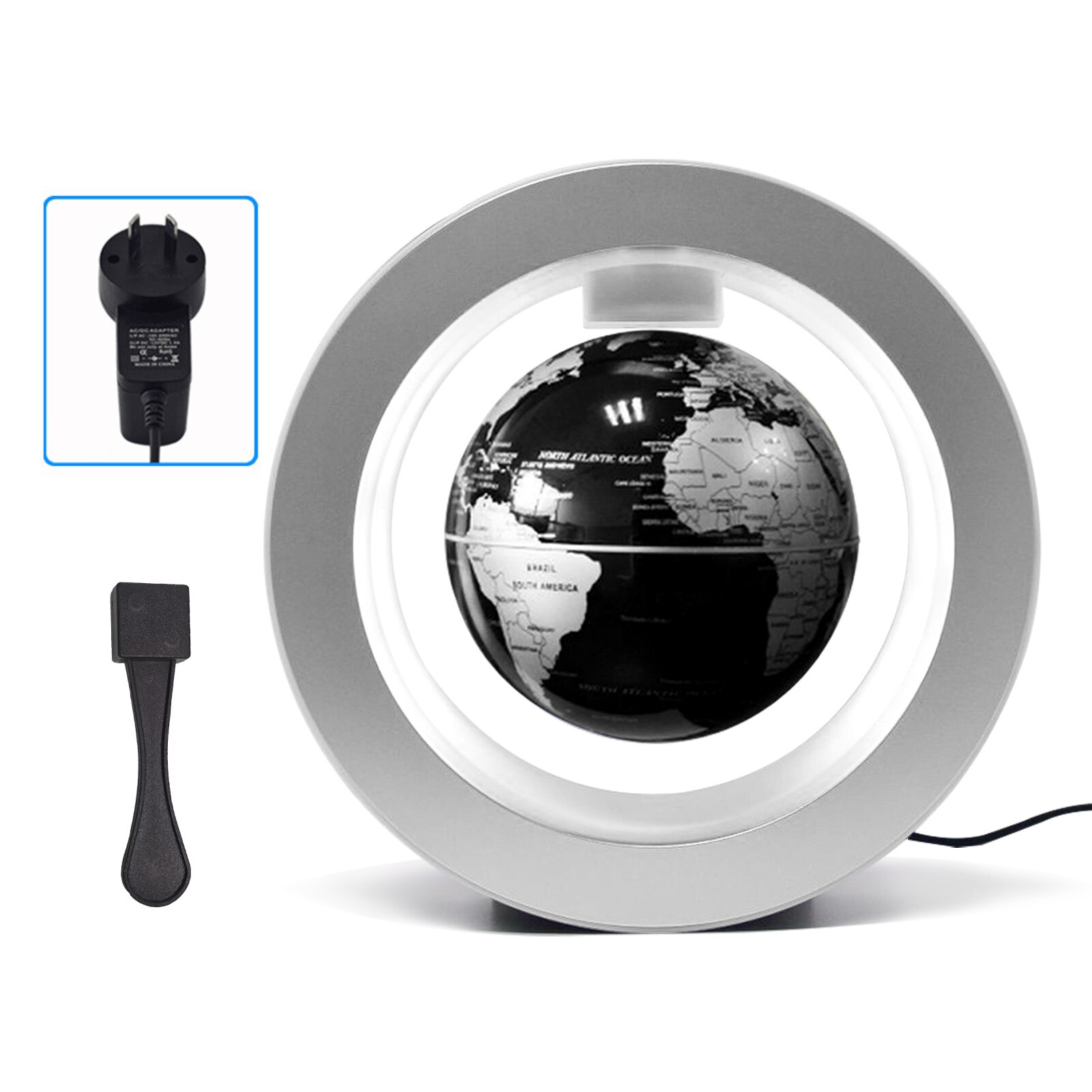 Globe flottant 6 pouces à lévitation magnétique, carte du monde rotative avec Base de lumière multicolore, lampe Globe Anti-gravité créative: No LED B-AU Plug