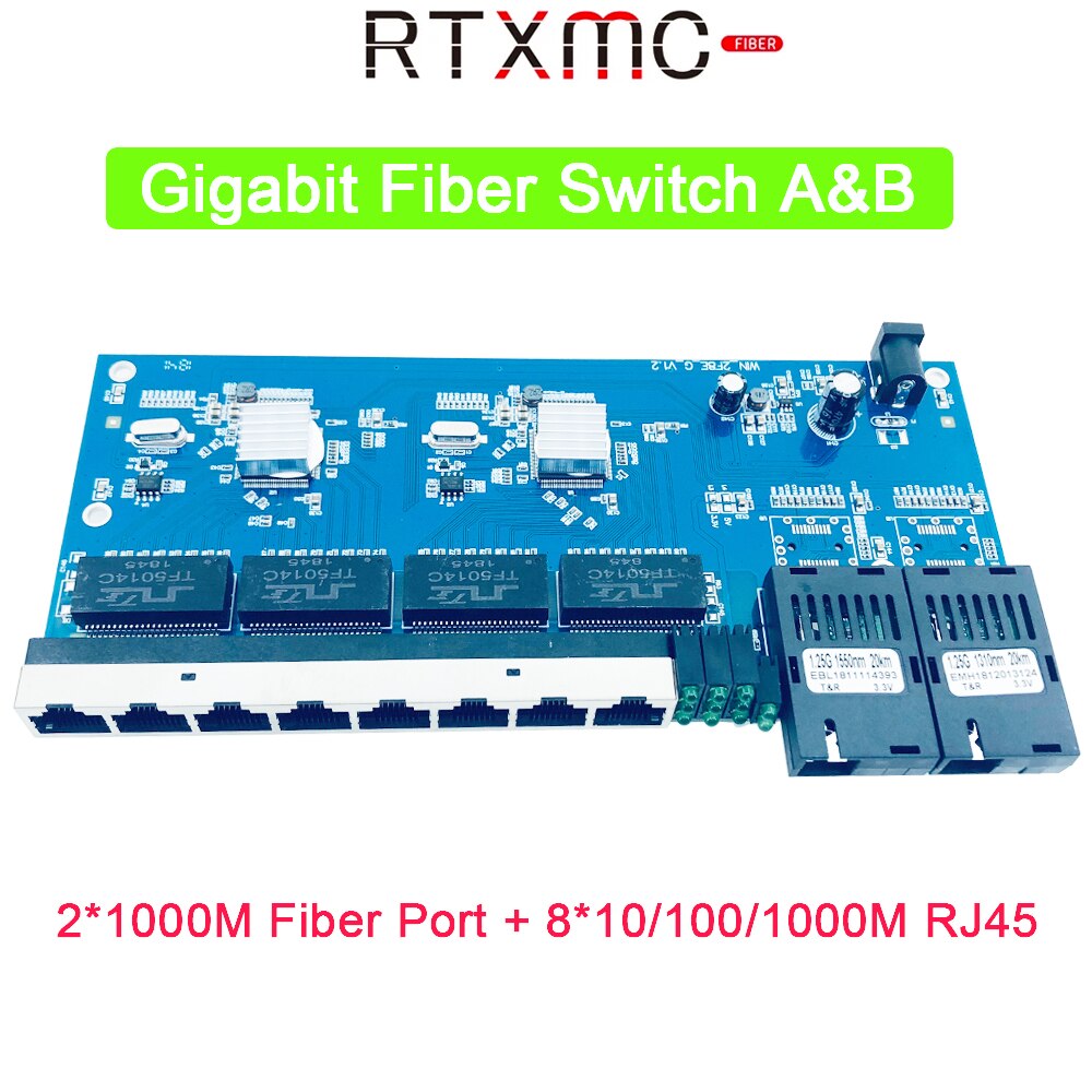 Gigabit Fiber Sc 8 Port 10/100/1000Mbps RJ45 Ethernet Fiber Switch Enkele Vezel Single Mode Media converter Pbca Board