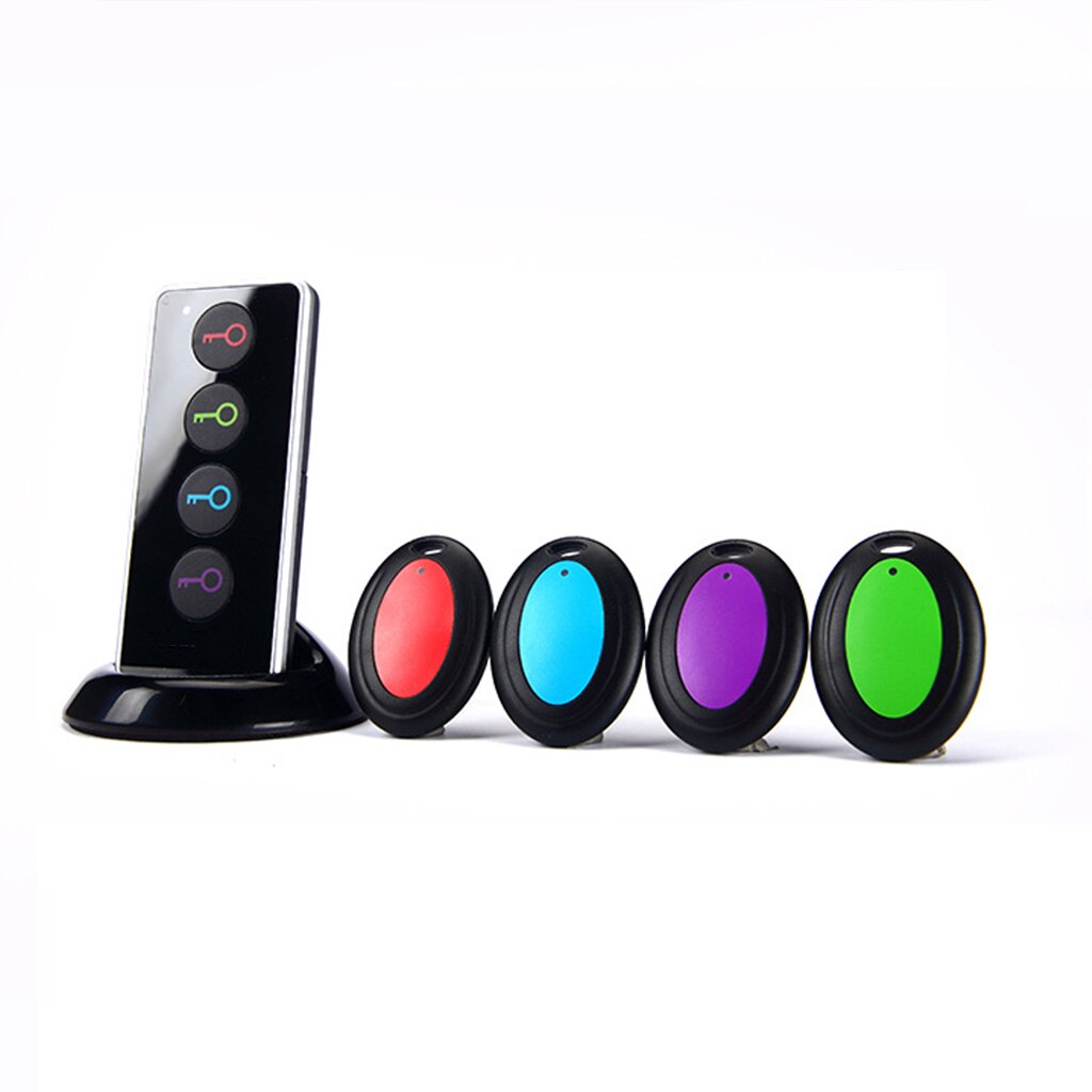 Buscador de llaves remoto, localizador de artículos/RF inalámbrico con Base de soporte para llaves, teléfono móvil de mascotas (4 receptores, 1 mando a distancia