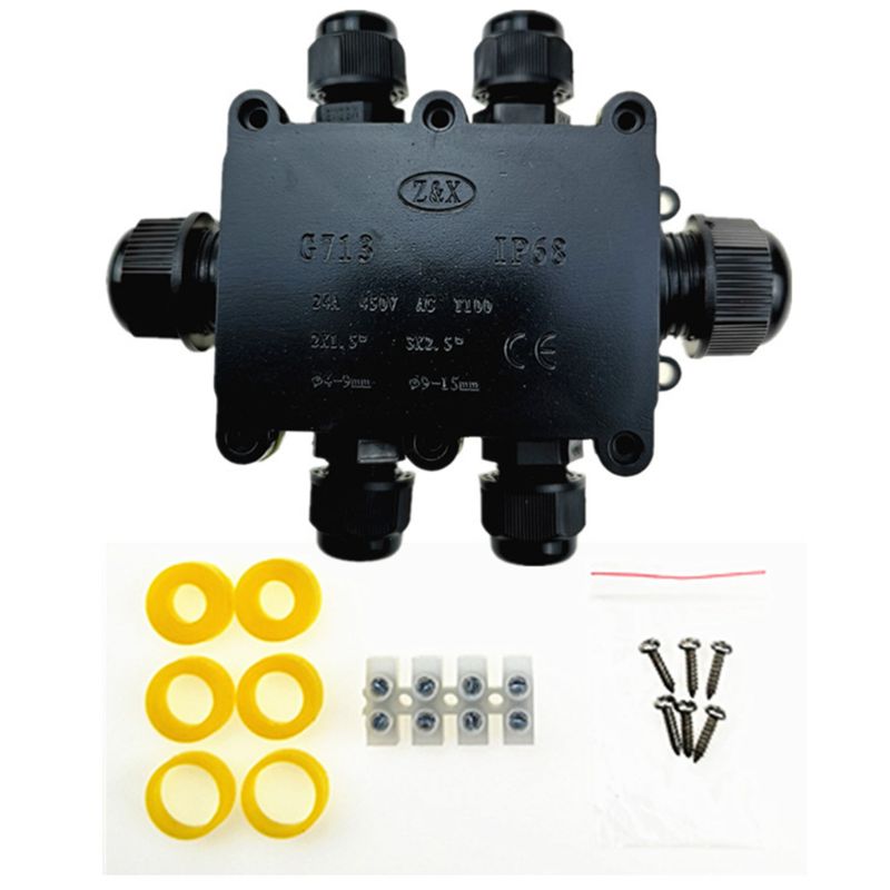 Junction Box IP68 Waterproof UV Sunproof Outdoor Multiple ways Plastic Electrical Junction Box Case Cable Wire Connector Protect: 6