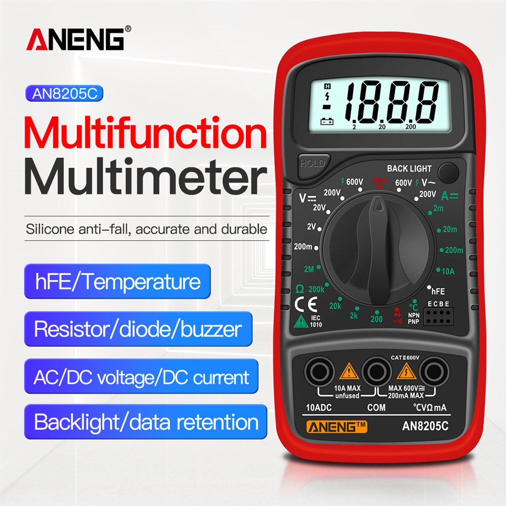 Xiaomi ANENG AN8205C Digital Multimeter AC/DC Ammeter Volt Ohm Tester Meter Multimetro With Thermocouple LCD Backlight Portable