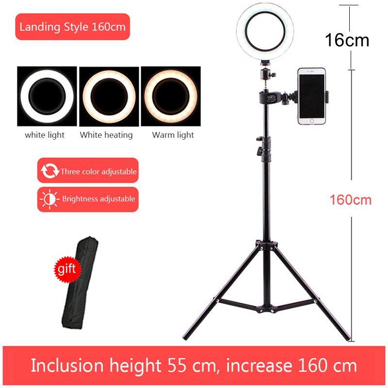 Anel de luz de selfie com tripé para smartphone, anel de luz para maquiagem, anel fotográfico, arco de ligação para celular telefone móvel: 16cm add 160cm stand