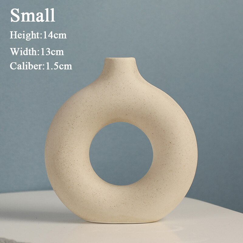 Jarrón de cerámica hueco Circular nórdico, maceta de donas, accesorios de decoración del hogar, oficina, escritorio, sala de estar, de decoración Interior: Style C S
