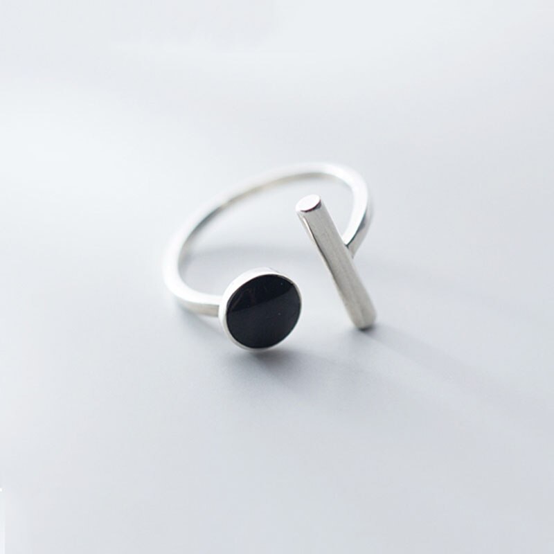 INZATT réel 925% en argent Sterling noir rond réglable anneau pour la femmes fête Fine bijoux minimaliste accessoires