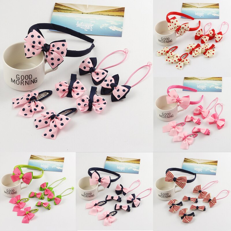 7 pièces/ensemble mignon enfants bandeau bébé fille chapeaux nœud Barrette bandeau nouveaux enfants bébé Dot ensembles bandeau